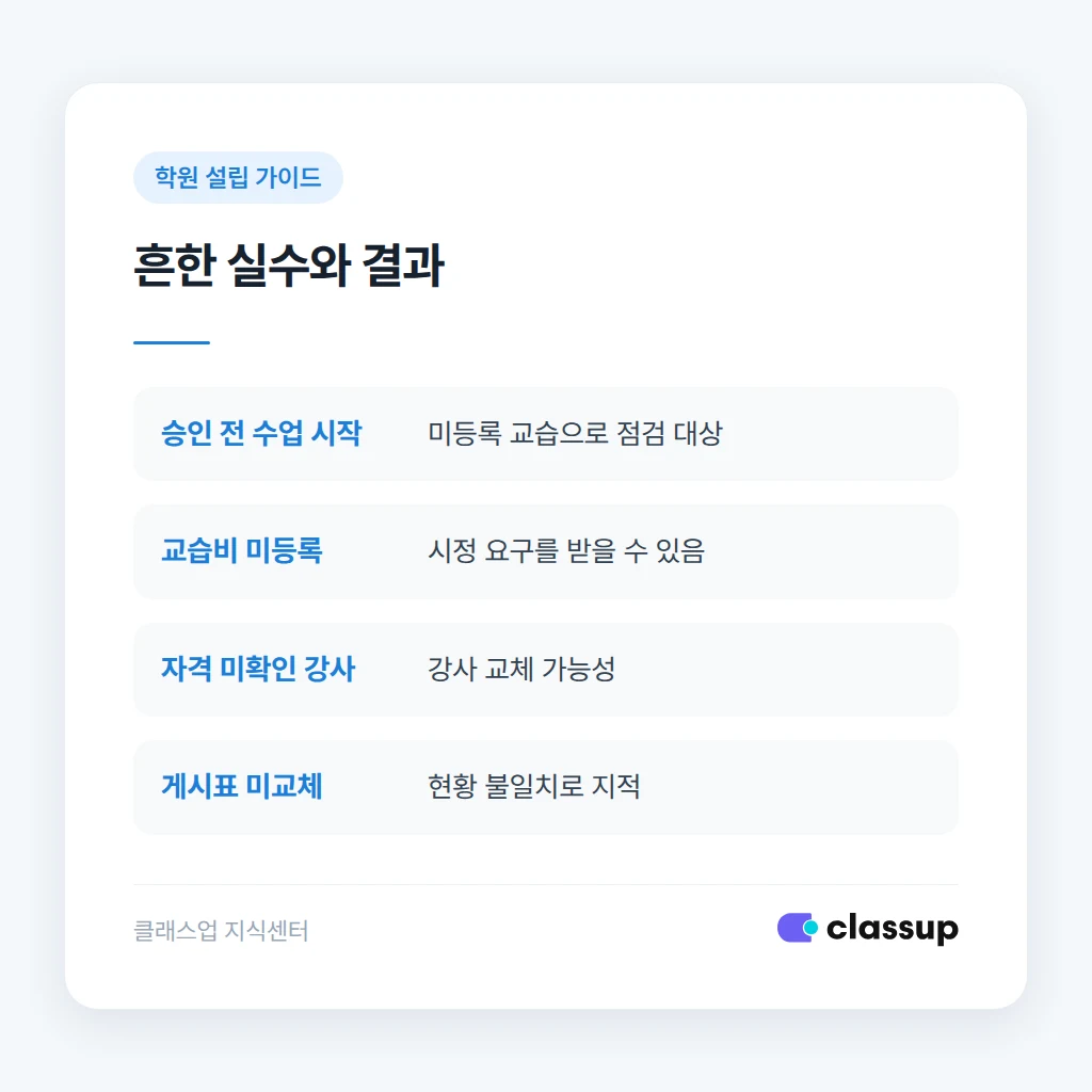 교습과목 추가 전 최종 점검 항목 비교