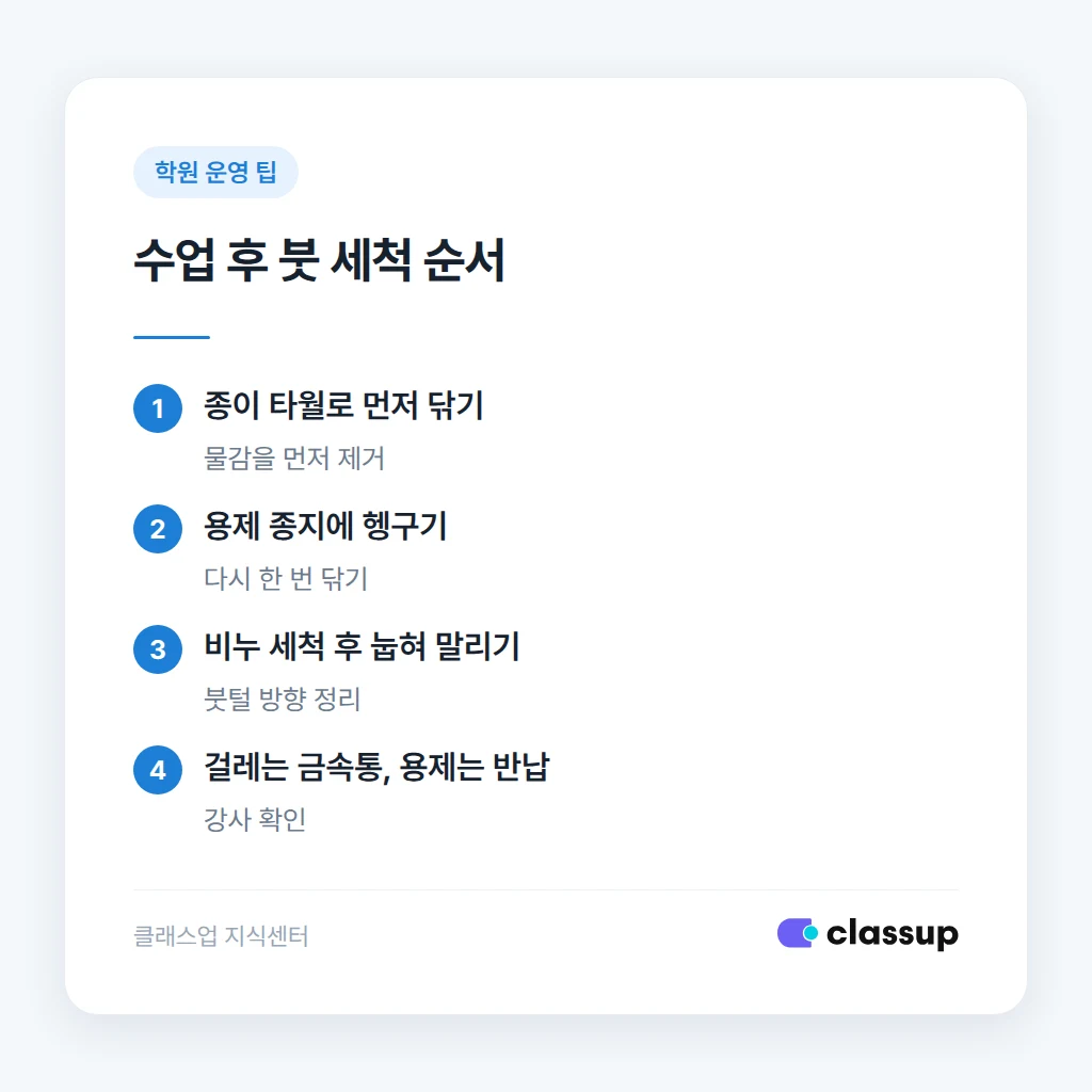수업 후 붓 세척 순서