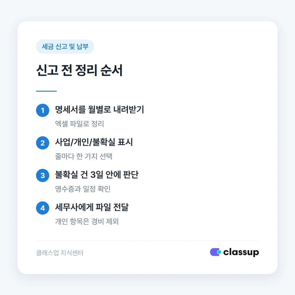 이미 섞어 쓴 카드 내역을 신고 전에 정리하는 순서