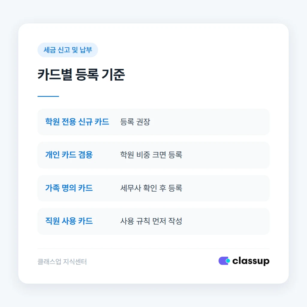 카드 종류별 등록 여부 비교