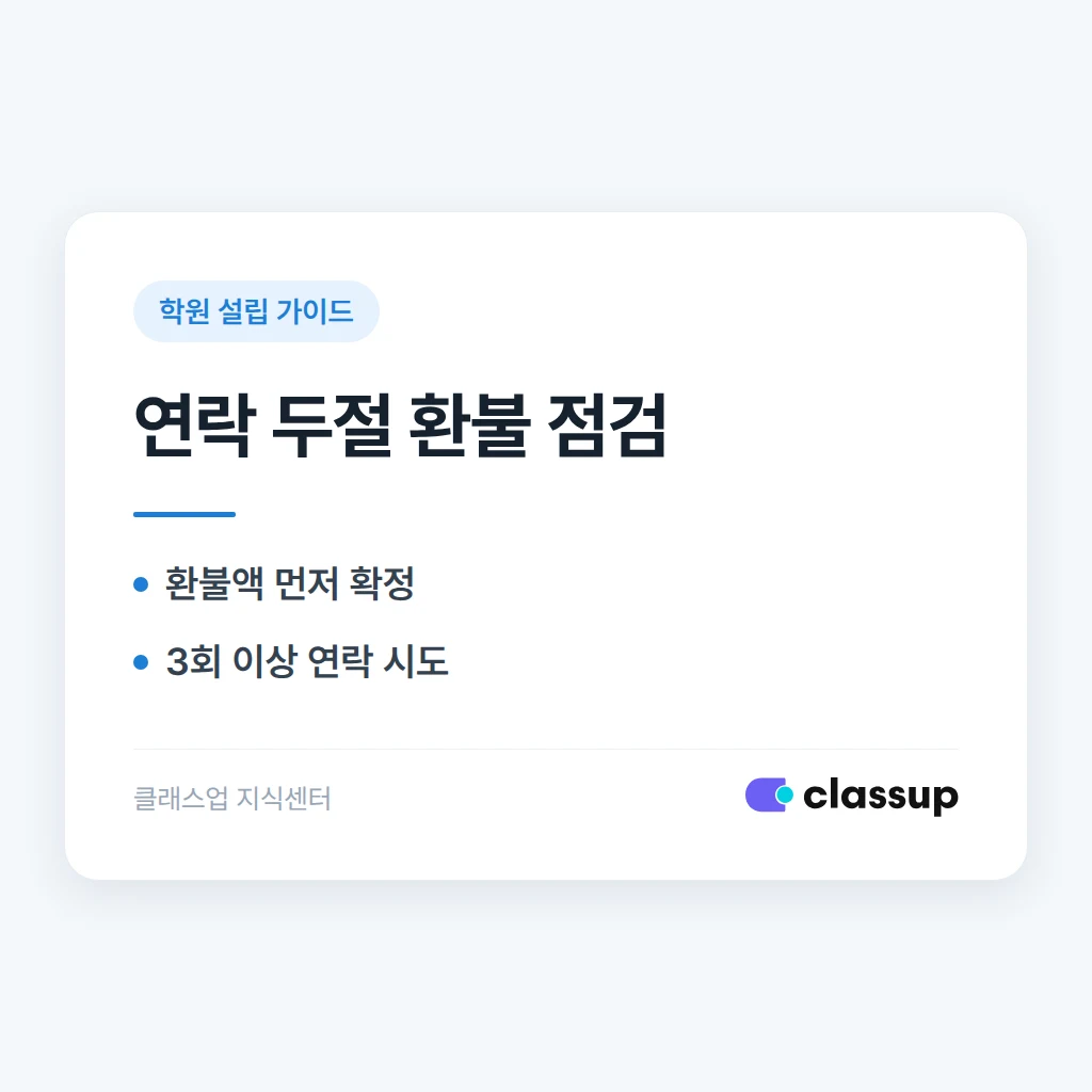 폐원 환불을 해야 하는데 연락이 끊긴 학부모가 있으면 어떻게 하나요?