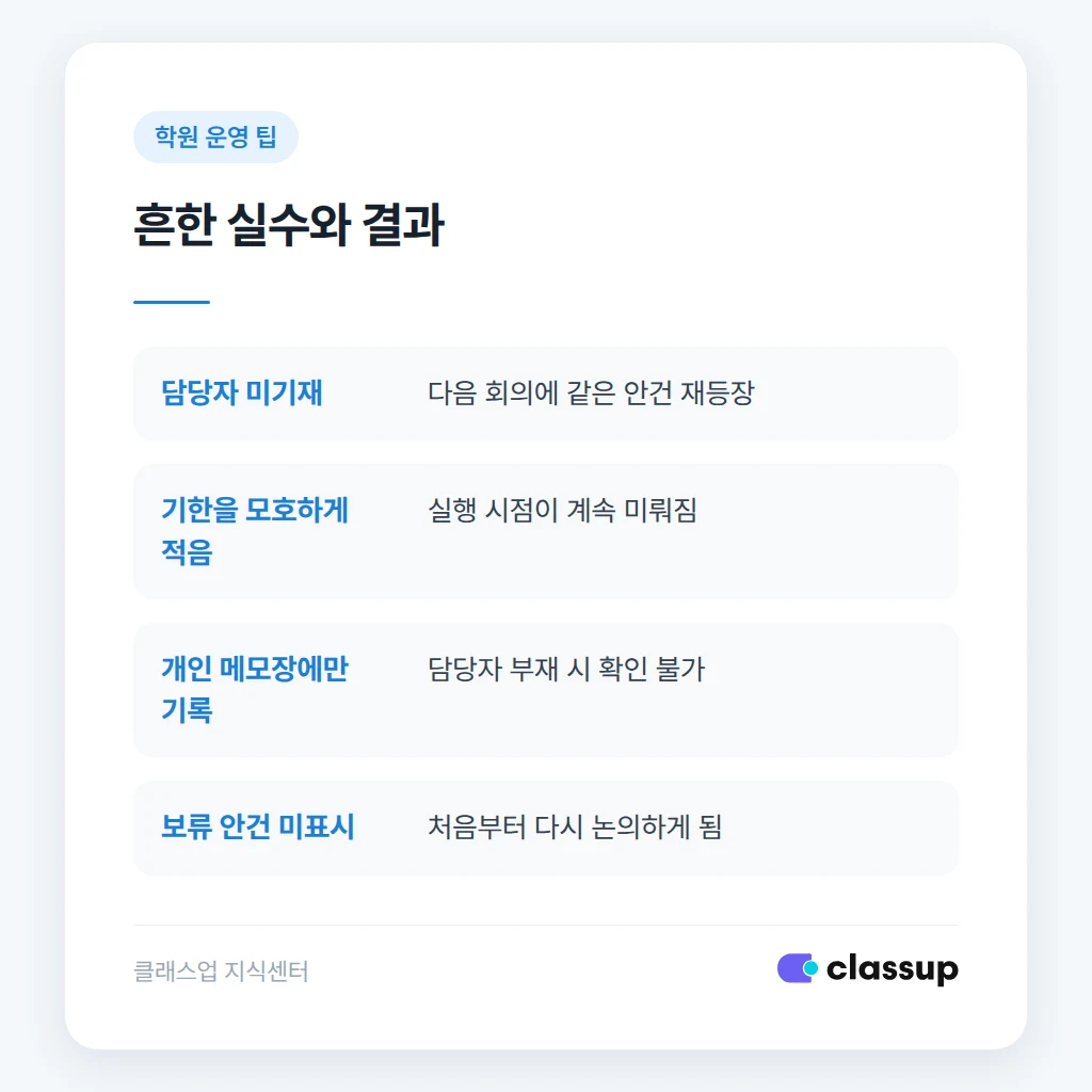 회의록 작성 시 흔히 하는 실수