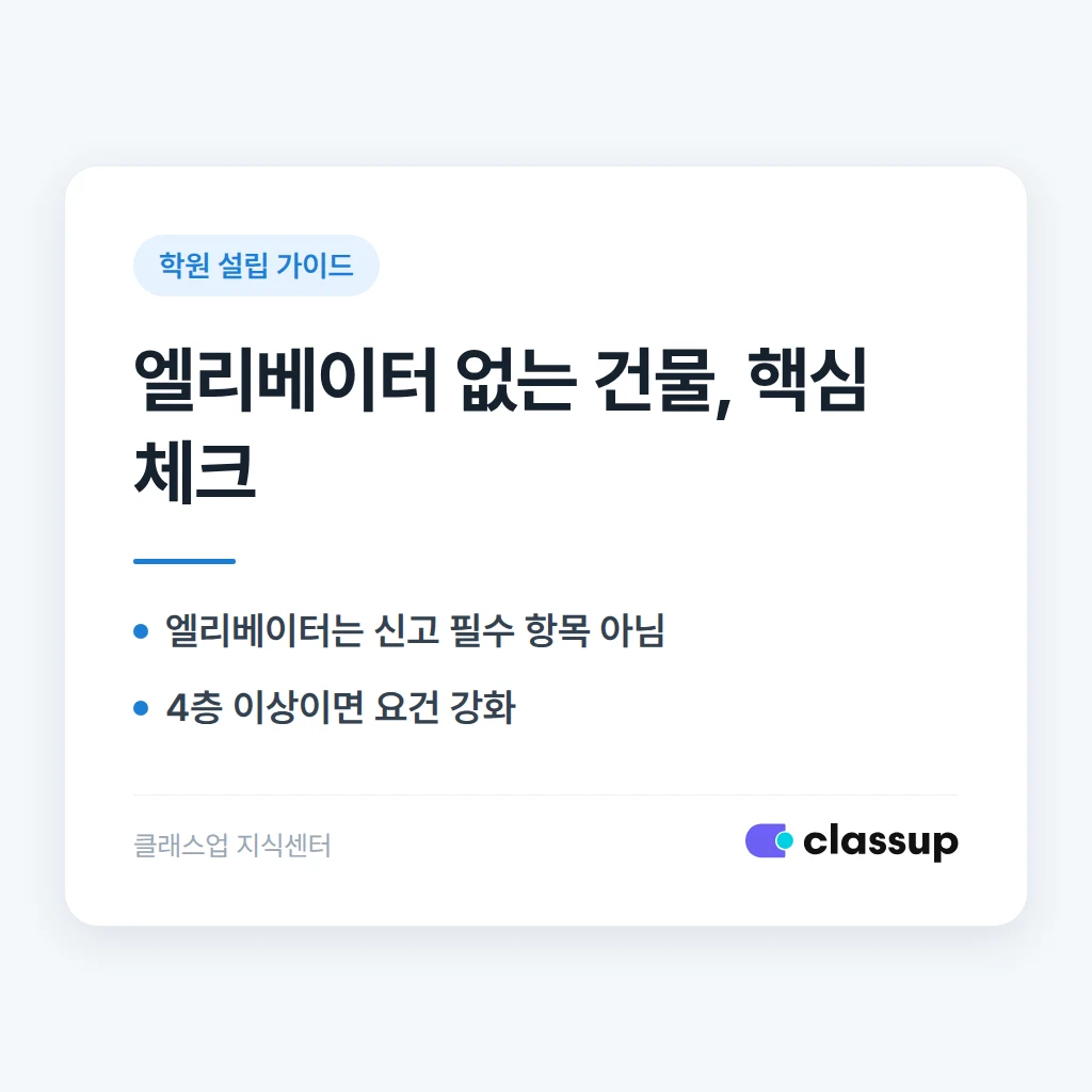 학원 건물에 엘리베이터가 없으면 설립 신고에 제한이 있나요