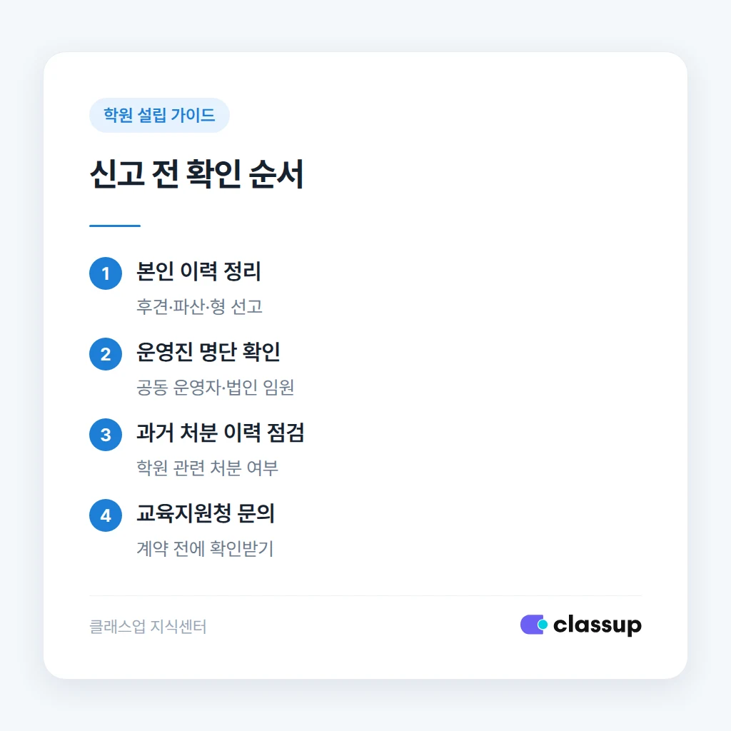 신고 전 결격 여부를 확인하는 순서