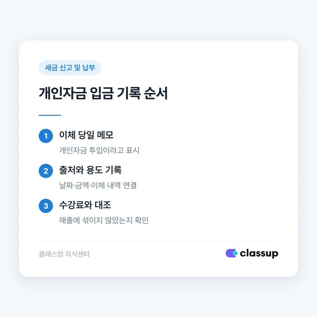 원장 개인자금 입금의 기록 순서