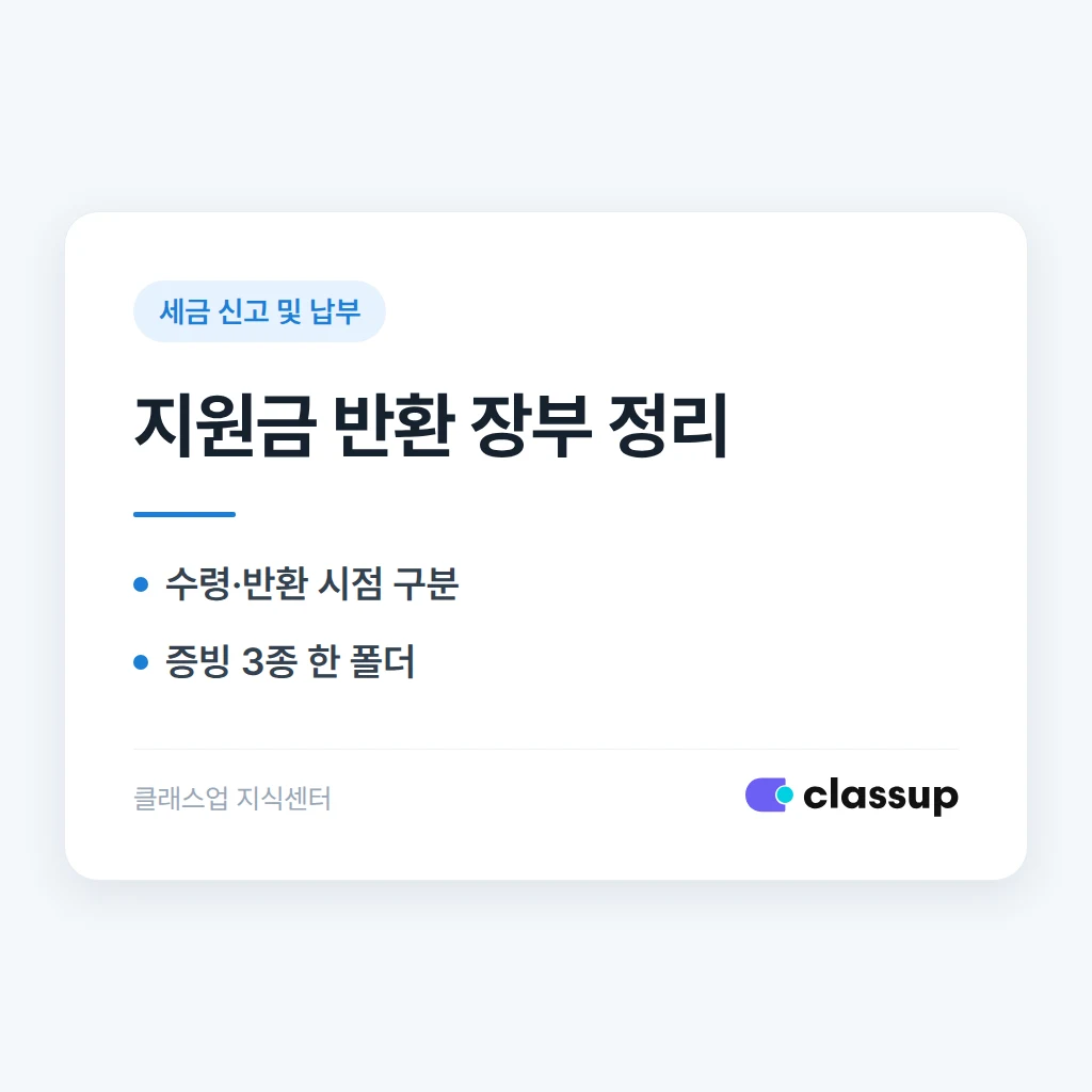 학원 지원금을 받았다가 일부 반환했을 때 장부와 세무사 전달 자료는 어떻게 정리하나요?