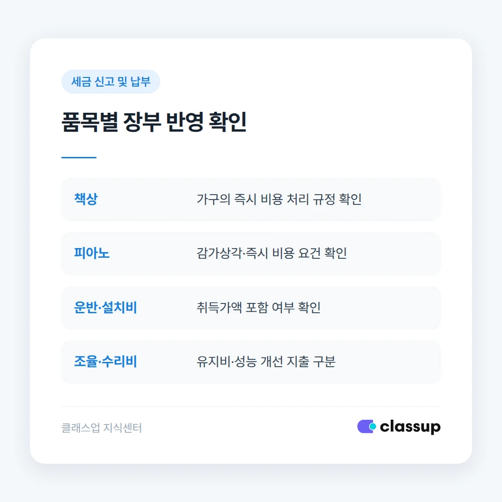 책상과 피아노의 비용 반영 및 운반비 구분