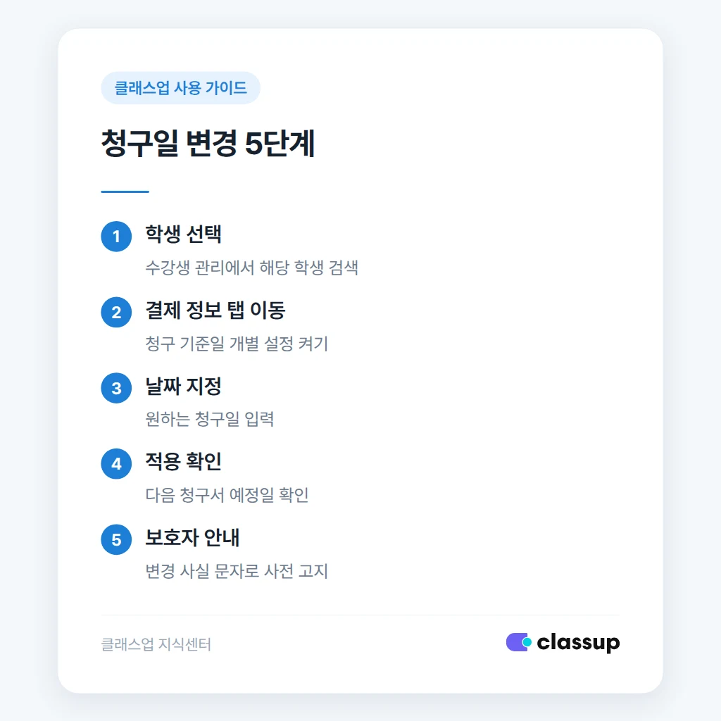 학생별 청구일 개별 설정 화면 안내