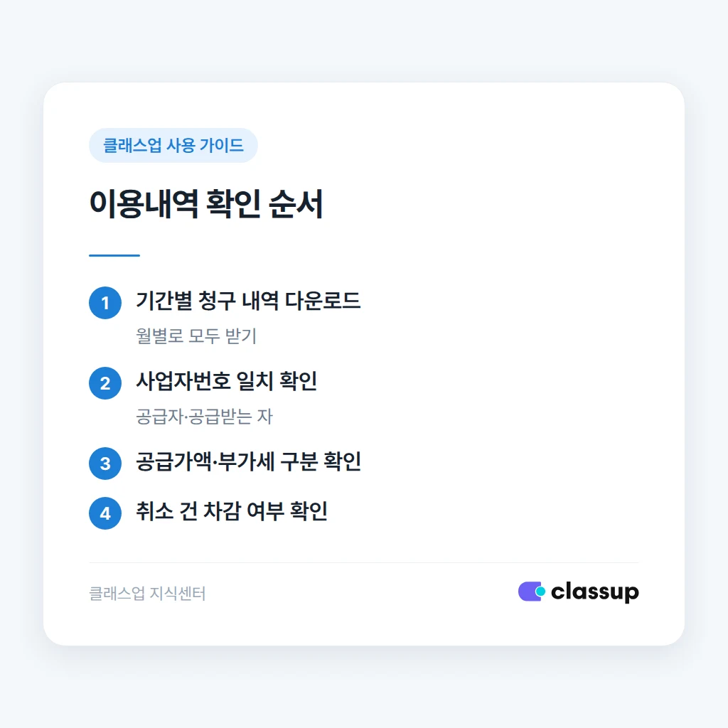 이용내역을 내려받아 확인하는 순서