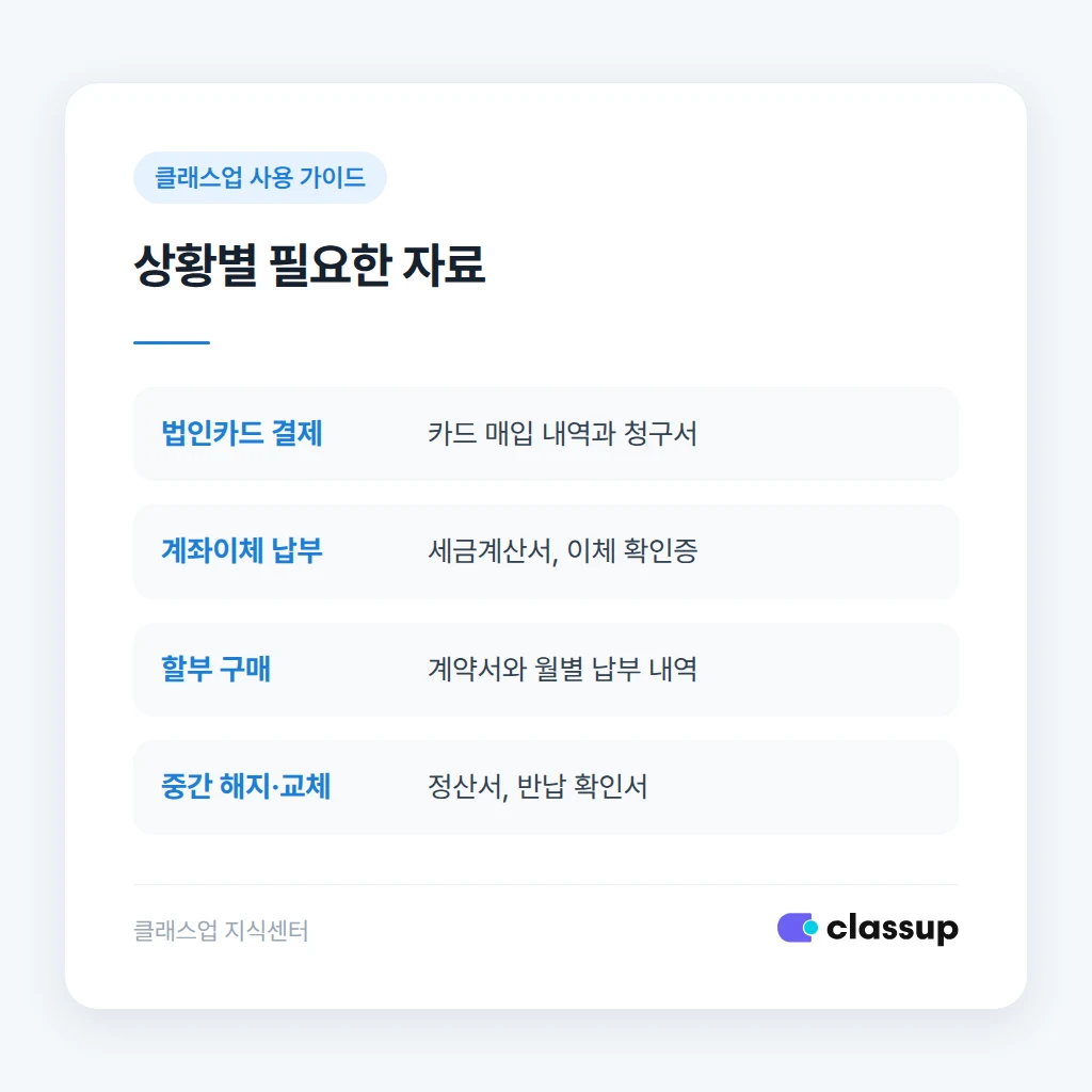 상황별로 받아야 하는 자료 비교