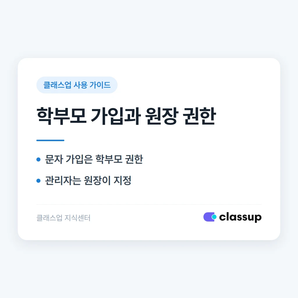 학부모 가입 안내 문자를 받고 가입하면 원장 권한이 함께 부여되나요?