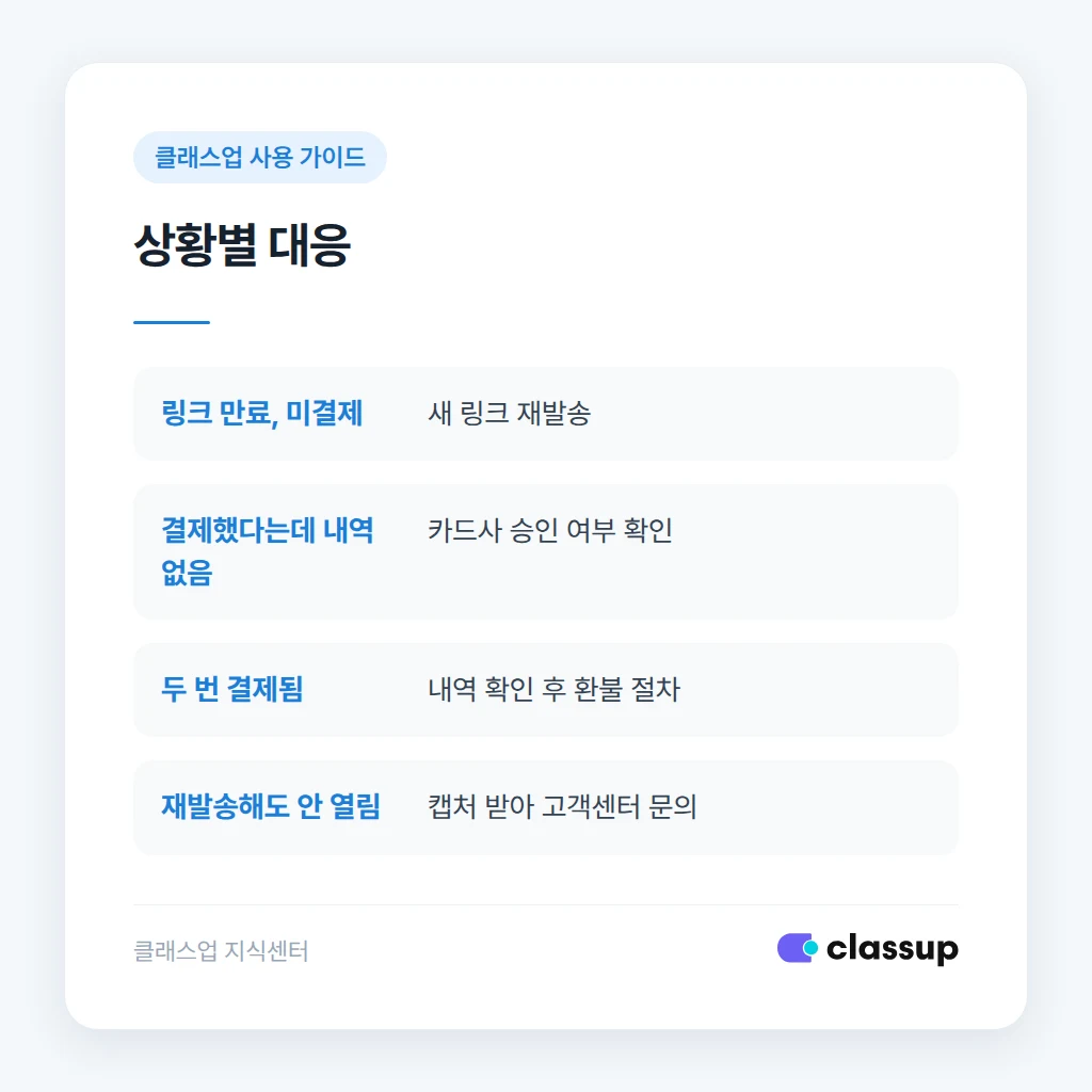 결제 링크 상황별 대응 비교