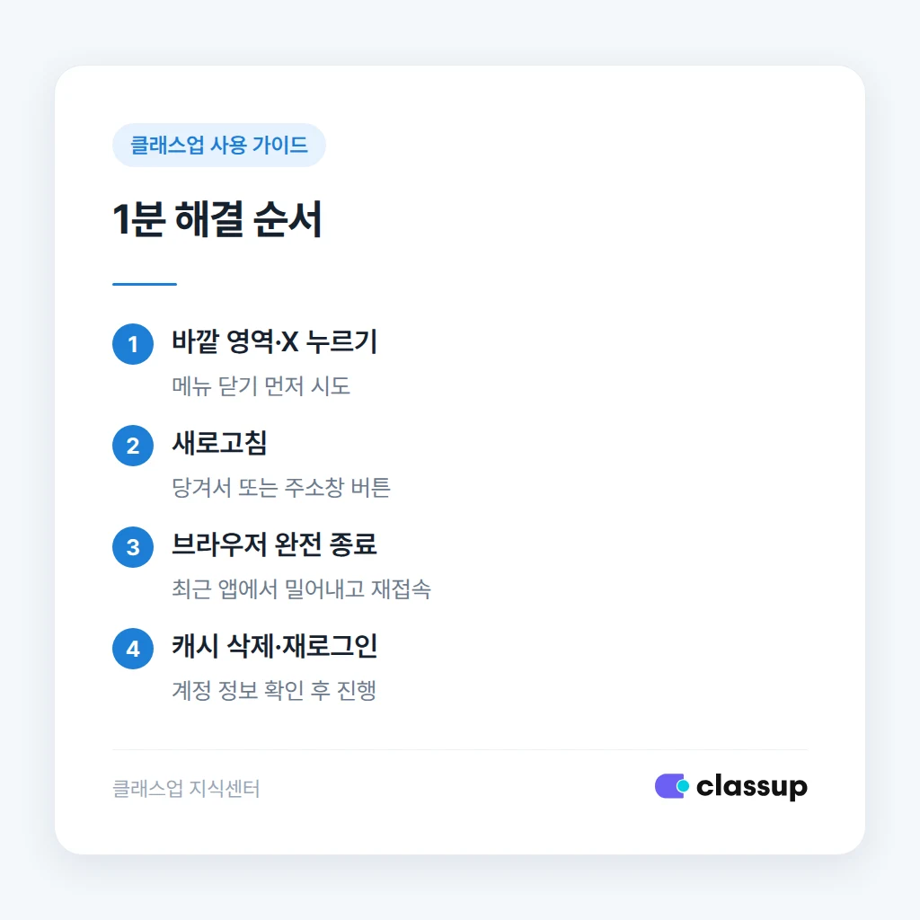 새로고침부터 캐시 삭제까지 해결 순서