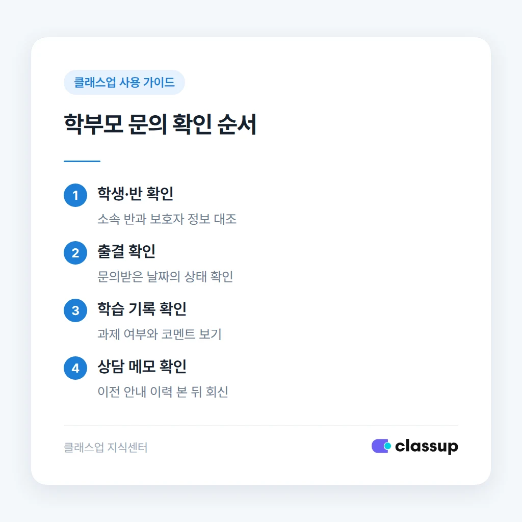 학부모 문의 시 학생 정보를 확인하는 순서