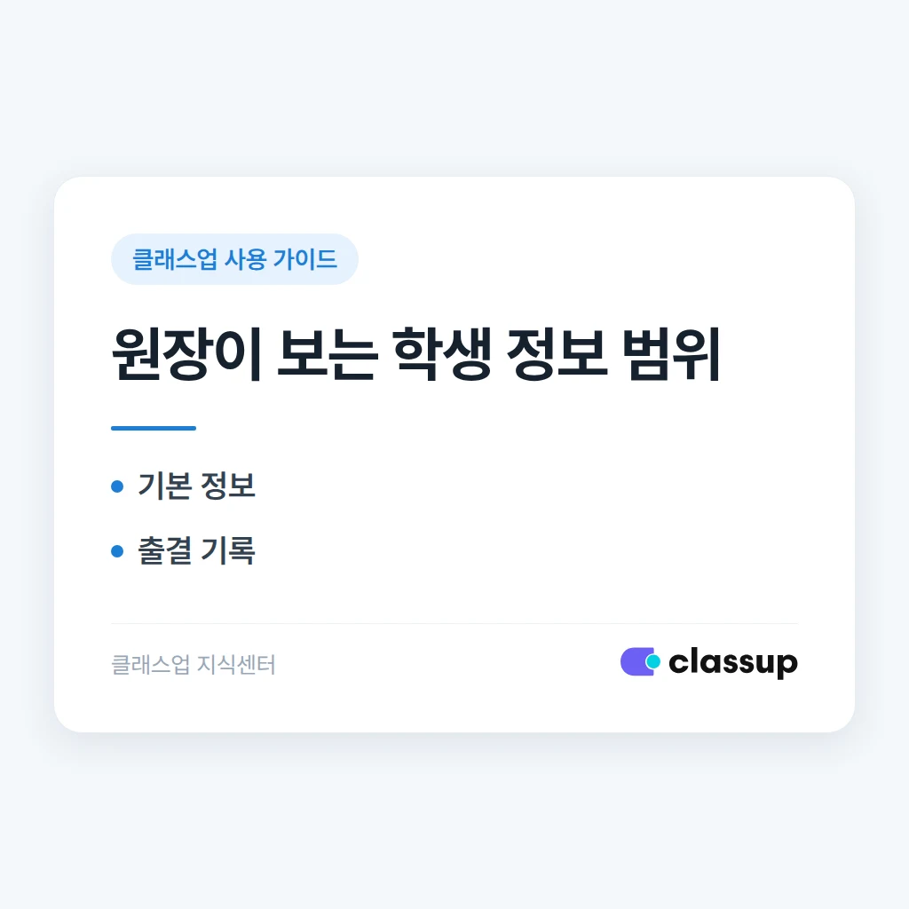 원장이 클래스업에서 볼 수 있는 학생 관리 정보는 어디까지인가요?