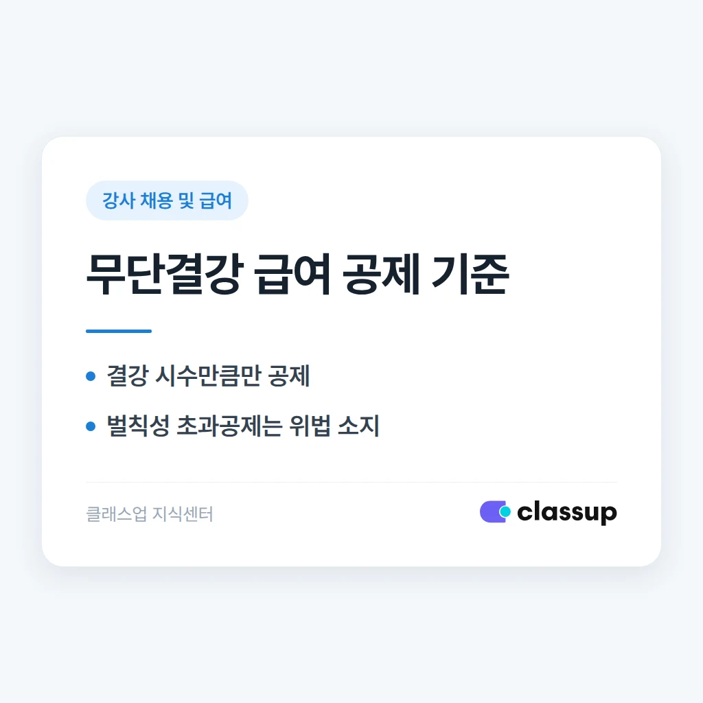 강사가 무단으로 결강했을 때 급여는 어떻게 공제하나요?