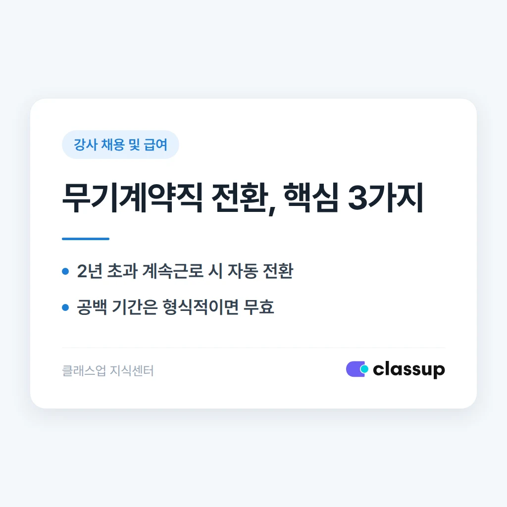 계약직 강사, 2년 넘게 근무하면 무기계약직으로 자동 전환되나요