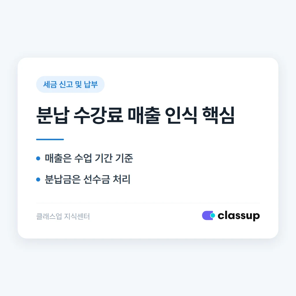 학원 수강료를 분할납부로 받을 때 매출 인식 시점은 언제인가요