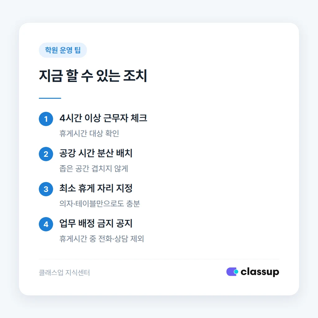 휴게시간 중 업무 배정 금지 공지 예시
