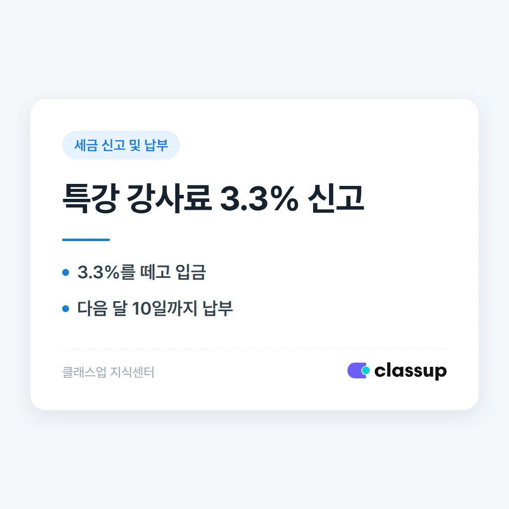 외부 특강 강사에게 강의료를 줄 때 3.3% 신고 절차