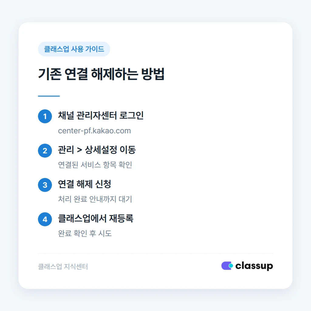 카카오 채널 관리자센터에서 기존 연결 해제하는 절차