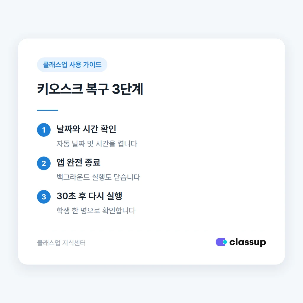 키오스크 인터넷과 시간 설정 확인 순서