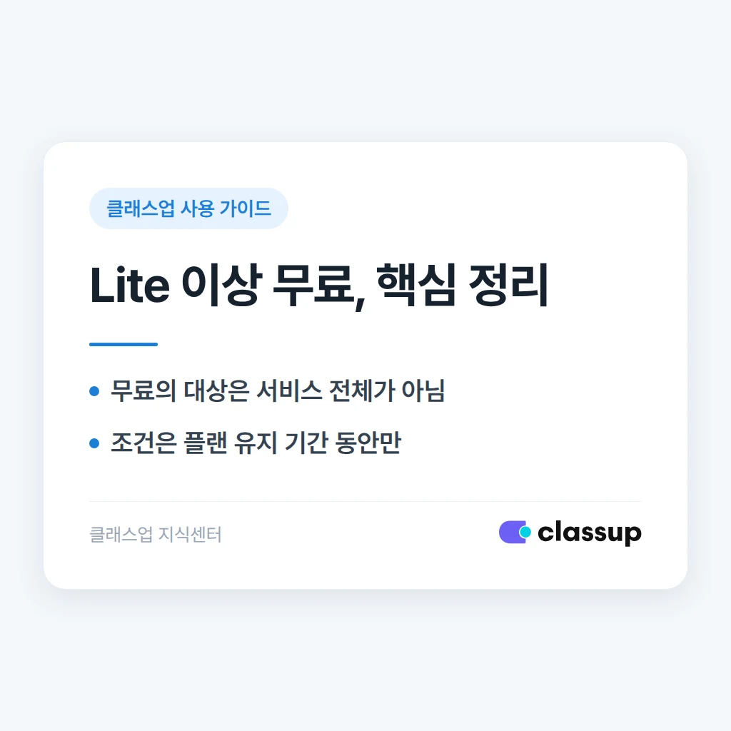 클래스업 Lite 요금제 이상이면 무료라는 안내는 정확히 무슨 뜻인가요