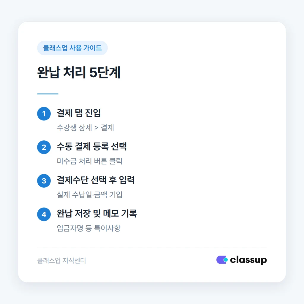 완납 처리 등록 순서
