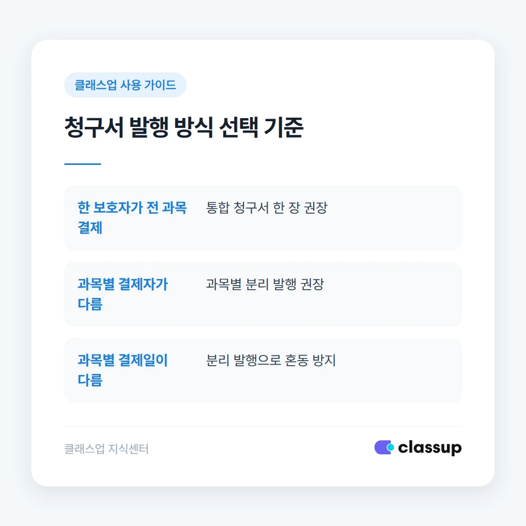 청구서 한 장 발행과 과목별 분리 발행 비교
