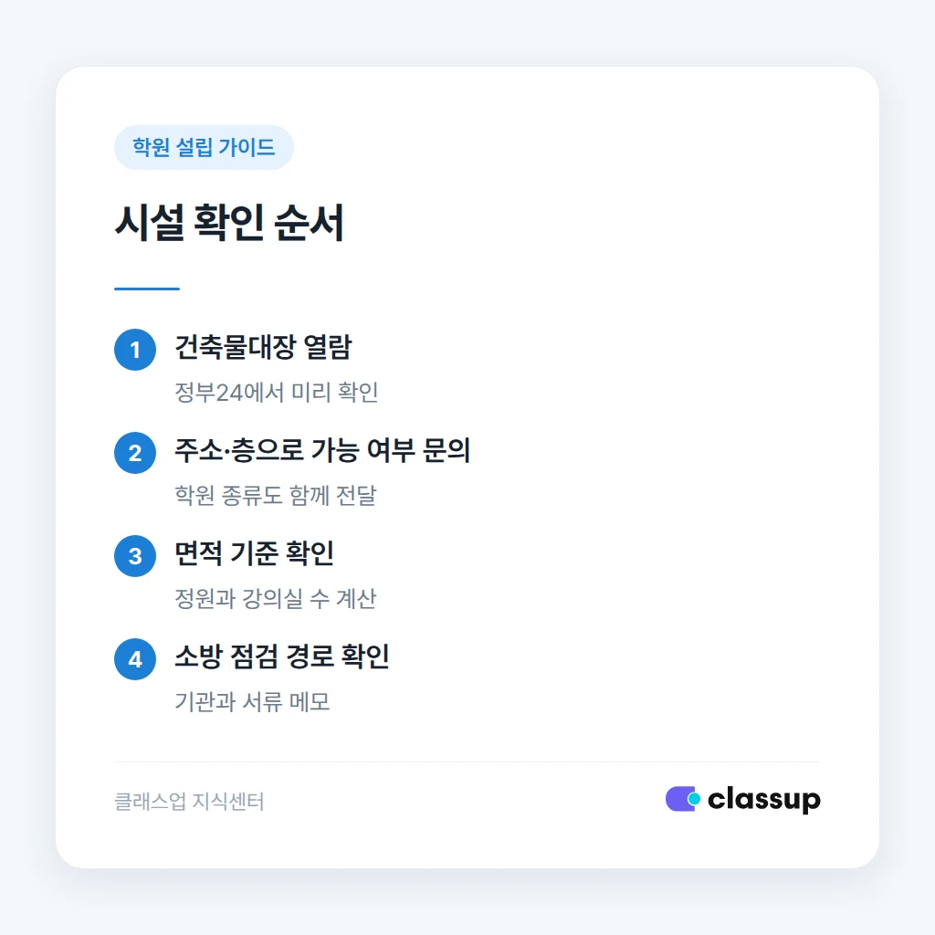 시설과 건물 기준 확인 순서