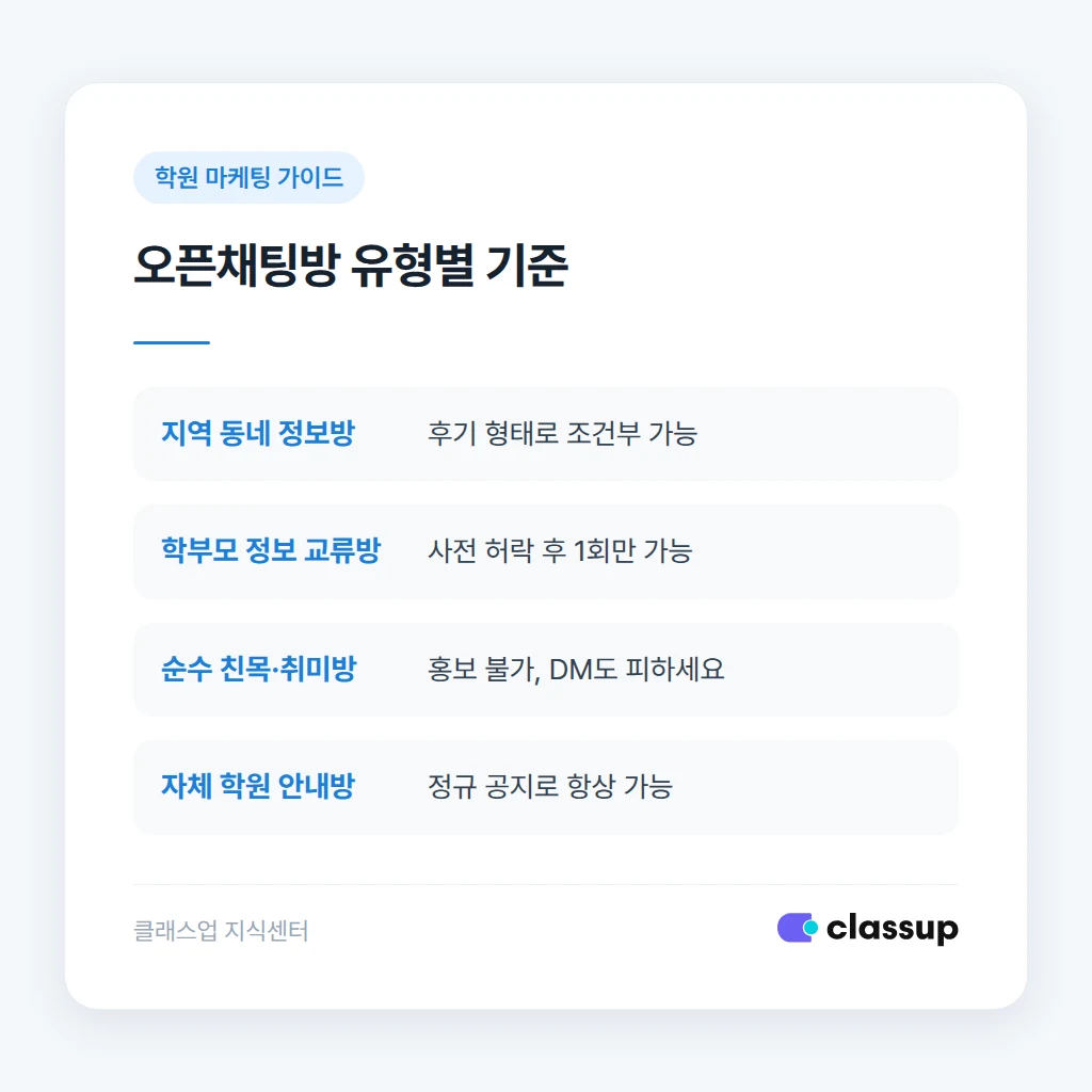 오픈채팅방 유형별 홍보 가능 기준