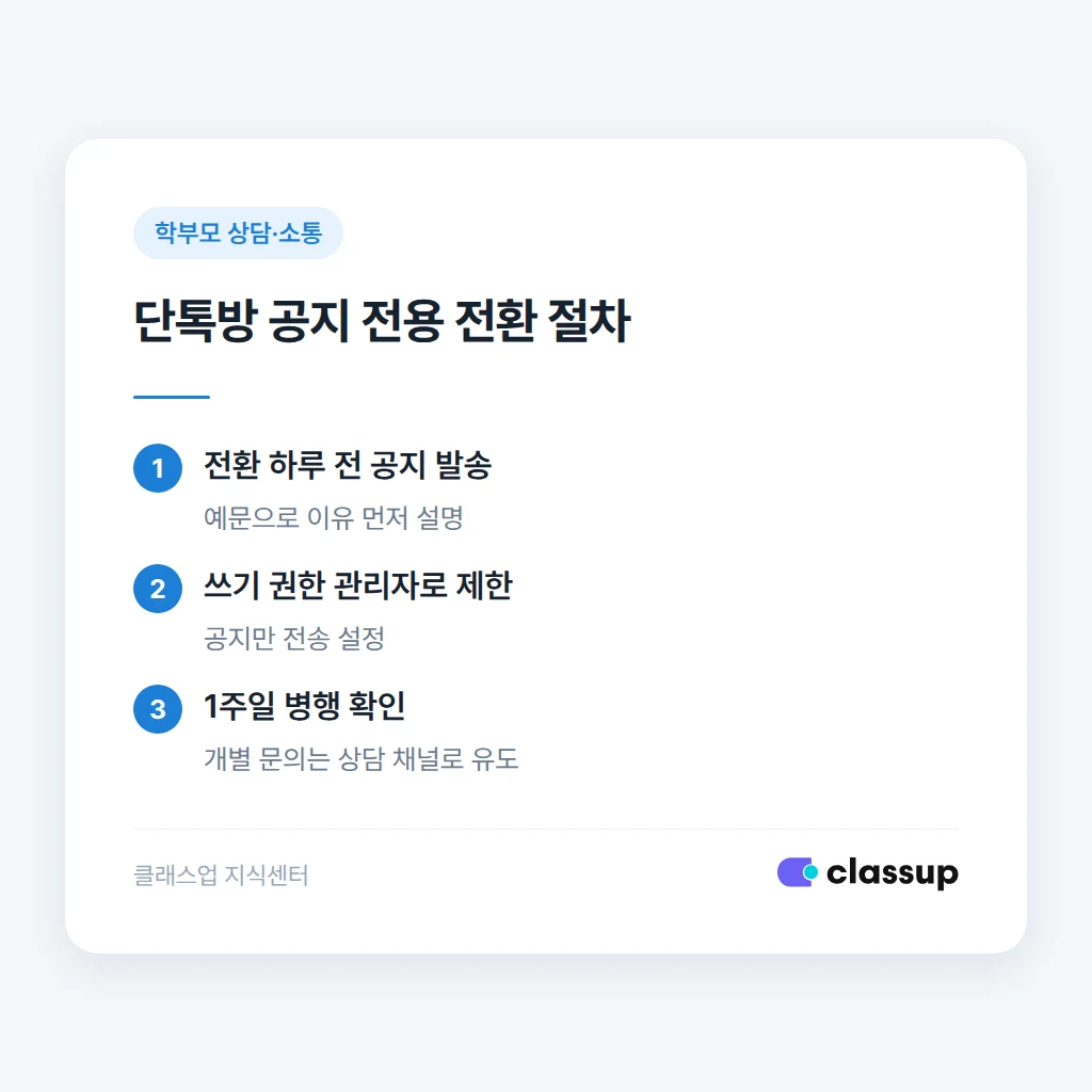 학부모 단톡방 대신 공지 전용 채널로 전환하는 절차