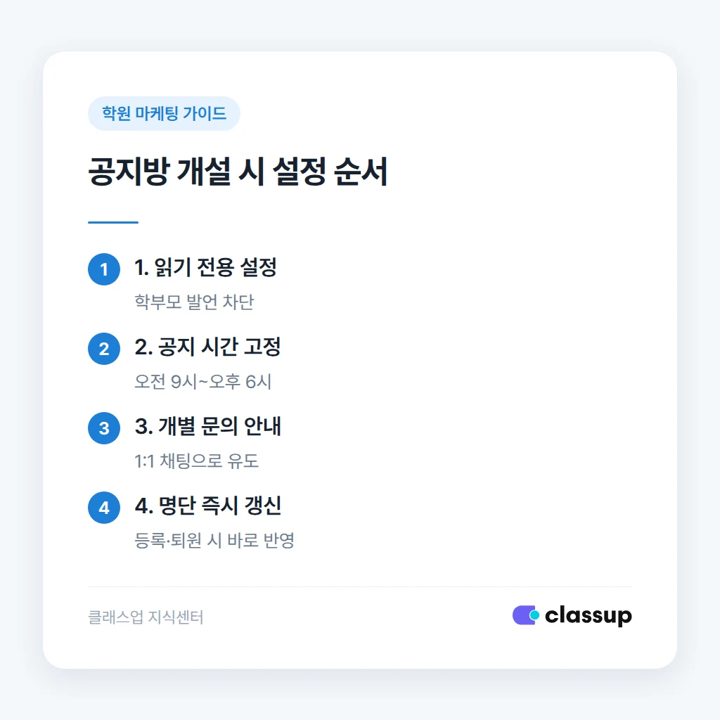 원장이 직접 여는 공지방 운영 원칙