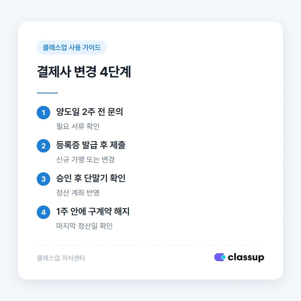 양도일 기준 결제사 변경 일정