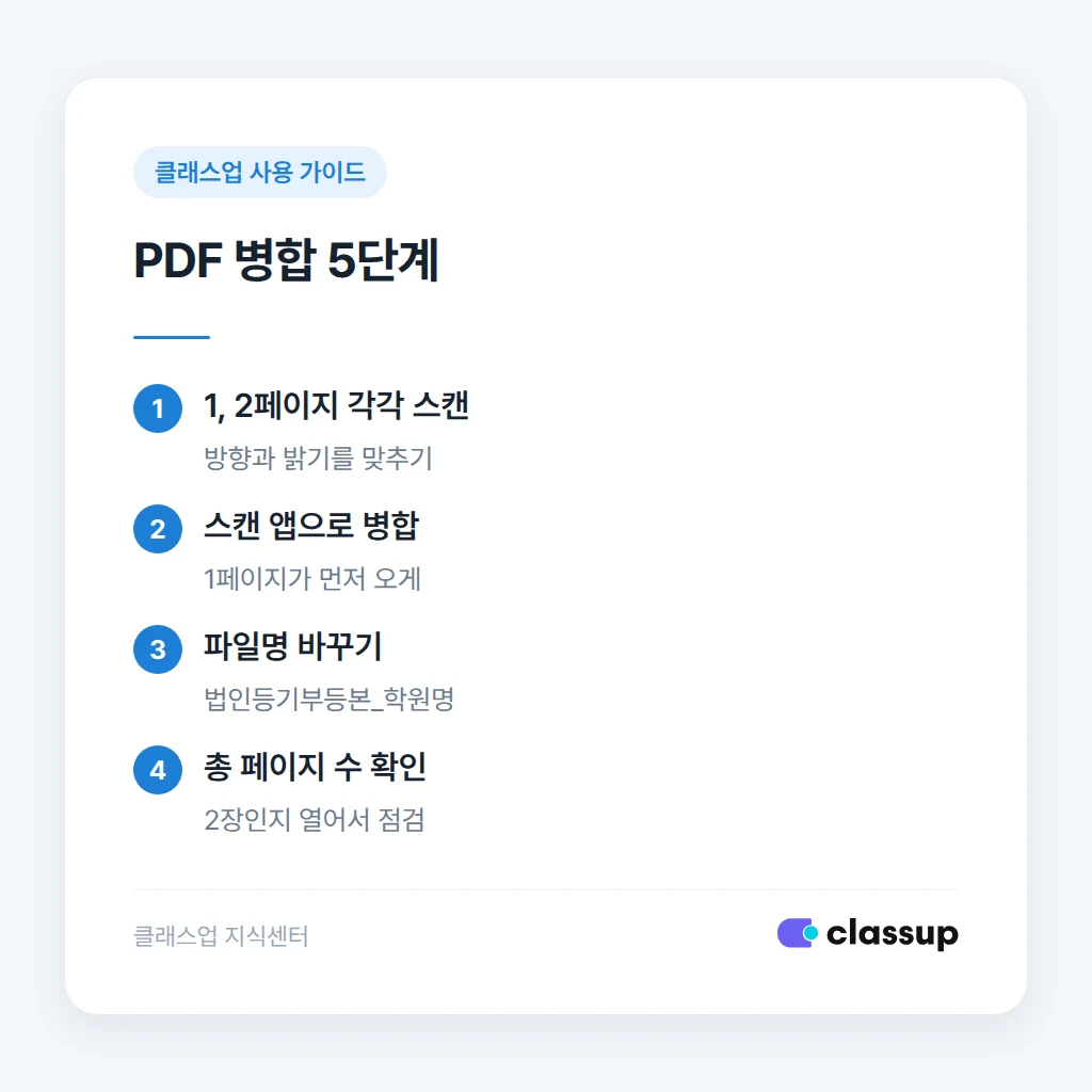 두 페이지를 하나의 PDF로 합쳐 업로드하는 순서