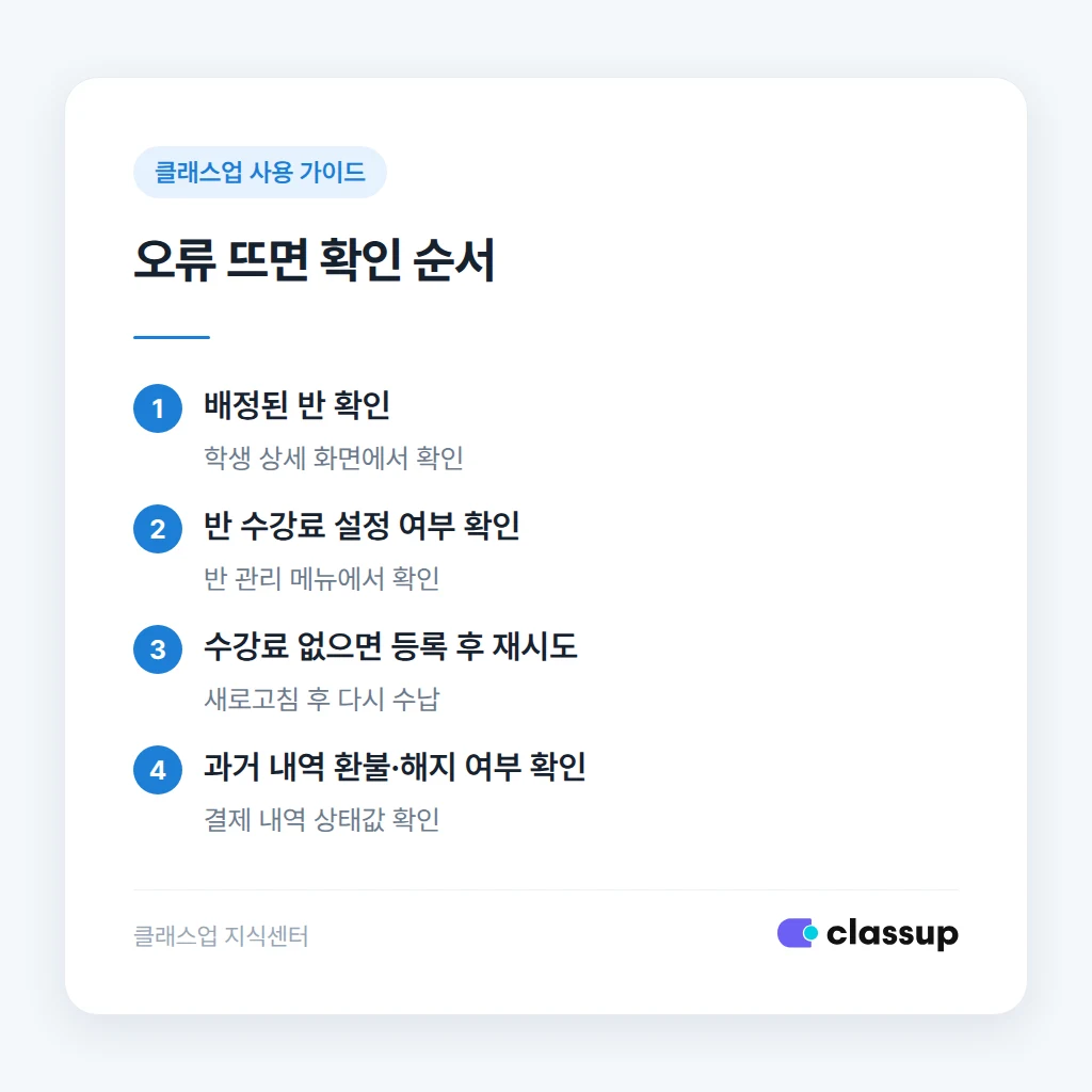 수납 오류 발생 시 확인 순서