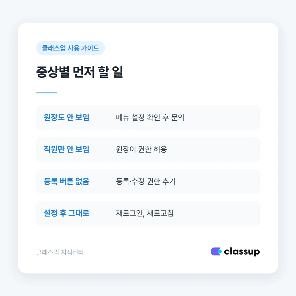 증상별 원인과 조치 비교