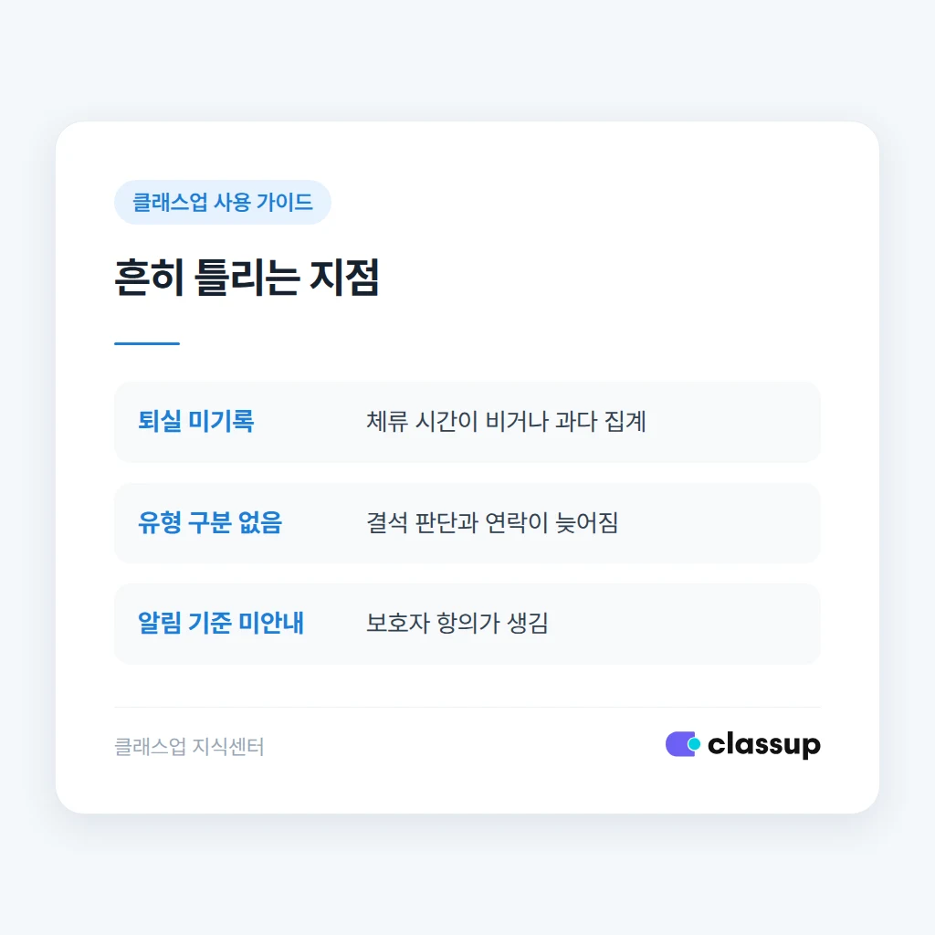 자습 출결에서 흔히 틀리는 지점과 그 결과