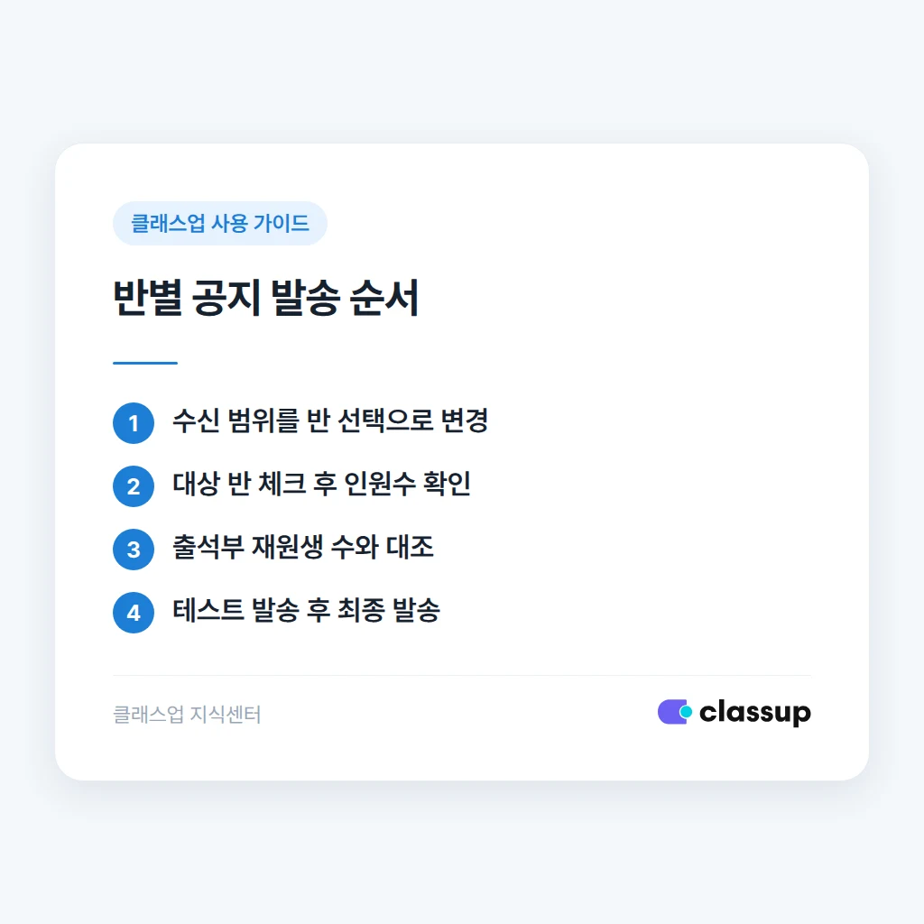 반 선택 후 수신자 인원수를 확인하는 발송 순서