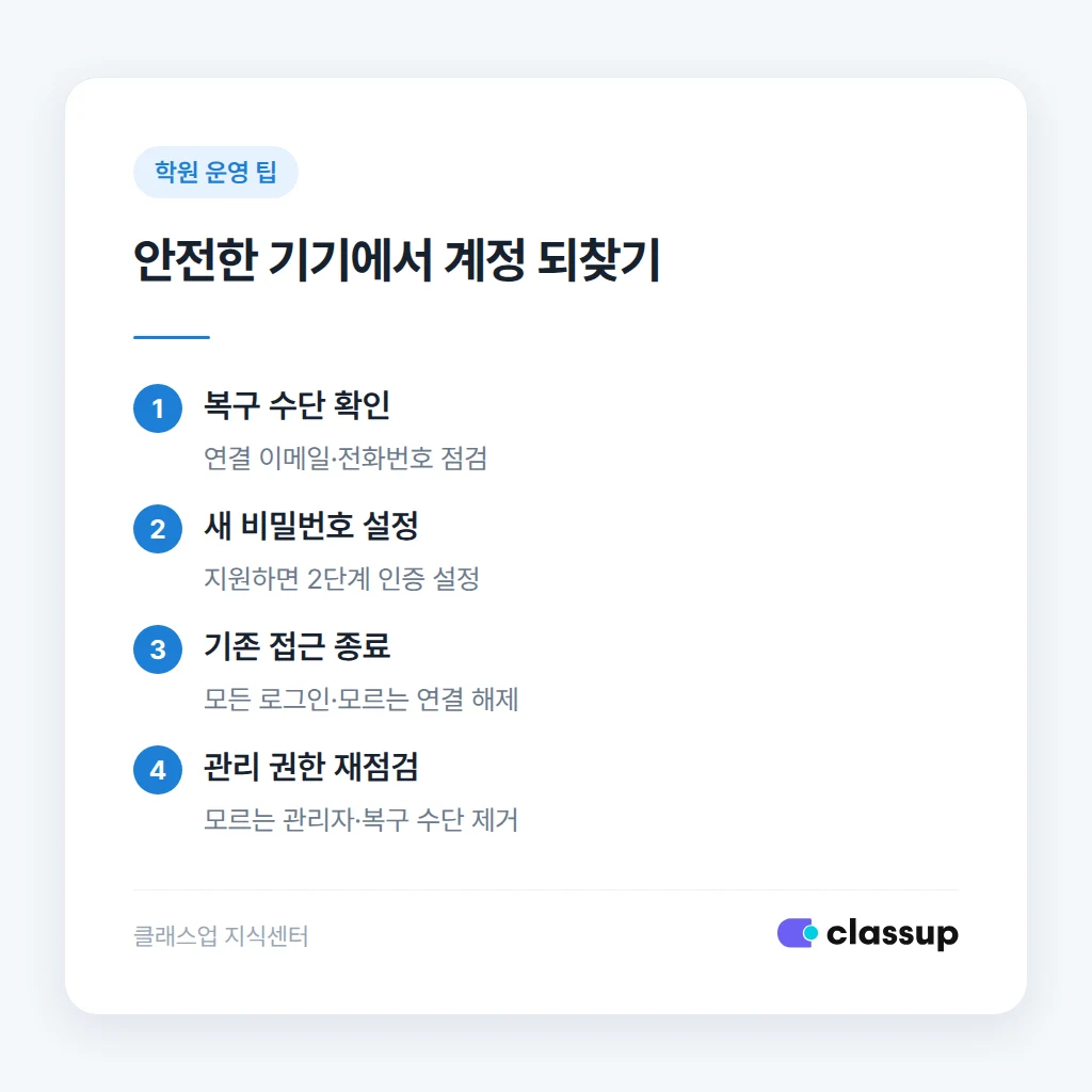 안전한 기기에서 계정을 되찾는 순서