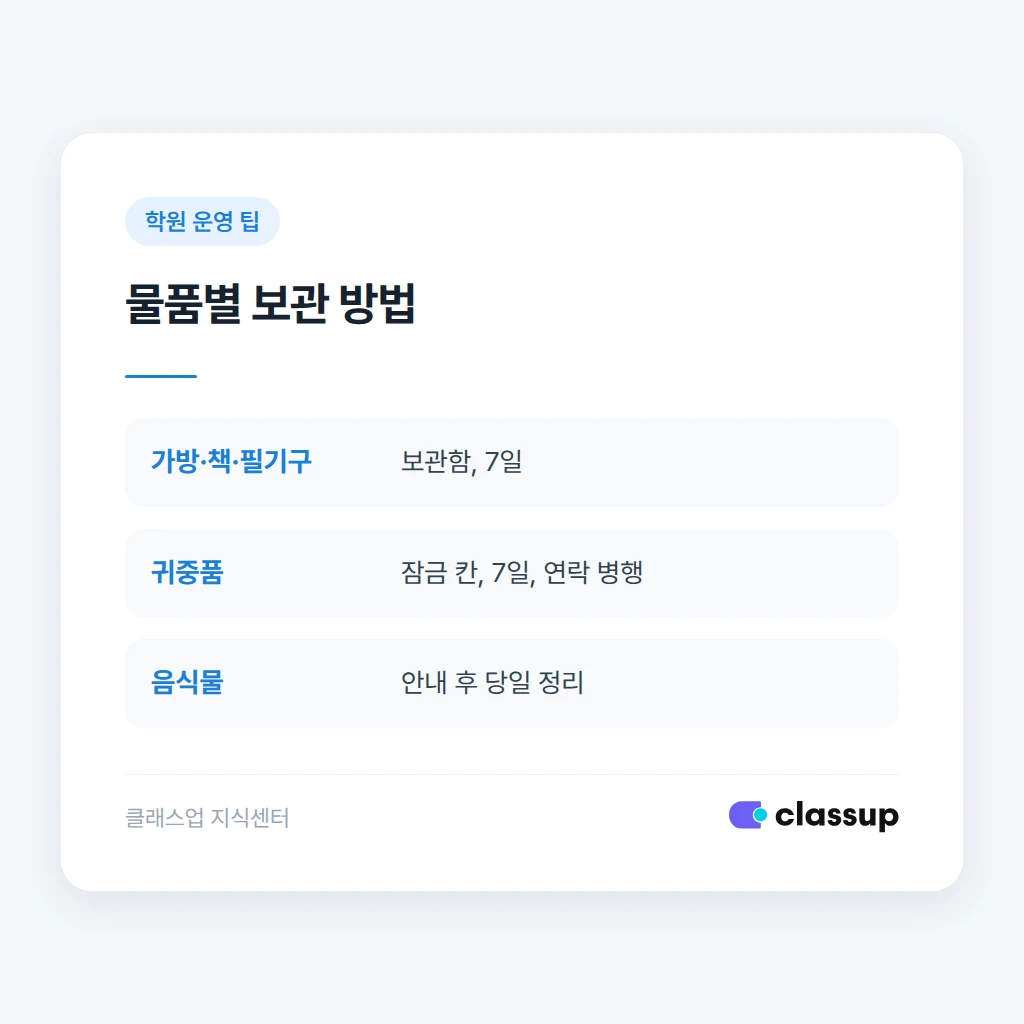 물품 보관 기간과 처리 방식 비교