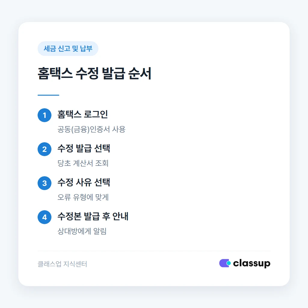 홈택스에서 수정세금계산서를 발급하는 순서