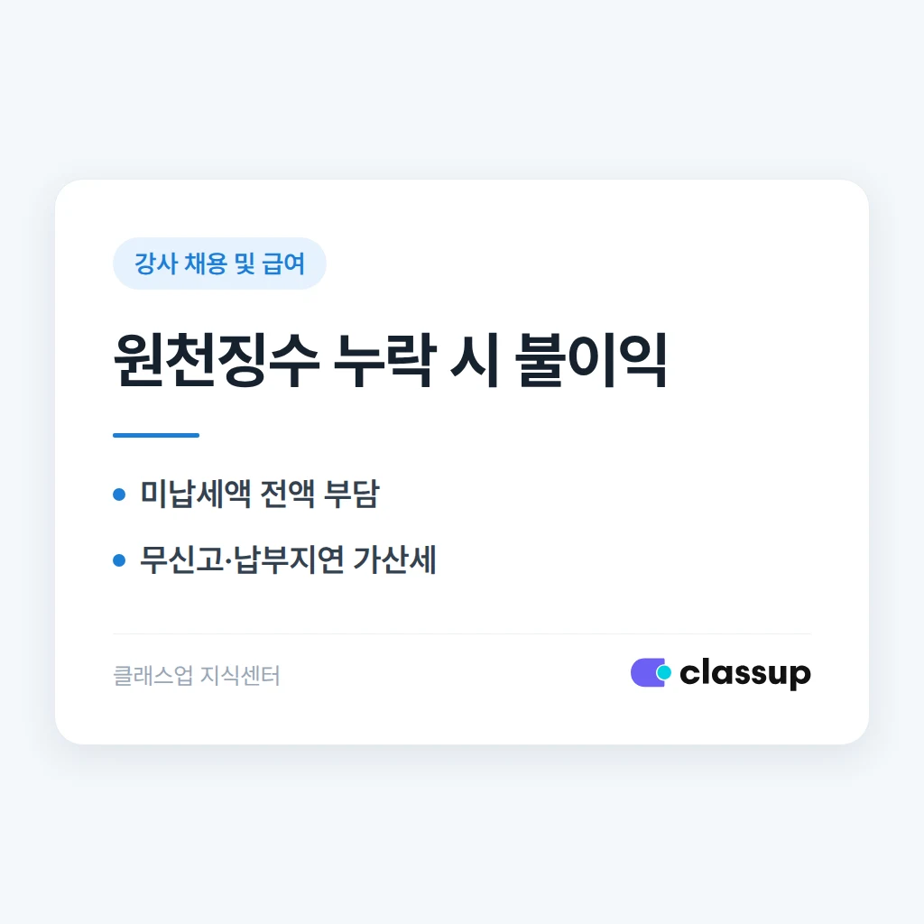 강사 급여에서 원천징수를 누락하면 어떤 불이익이 있나요?