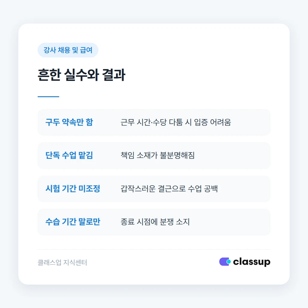 조교 채용 시 흔히 틀리는 지점 비교