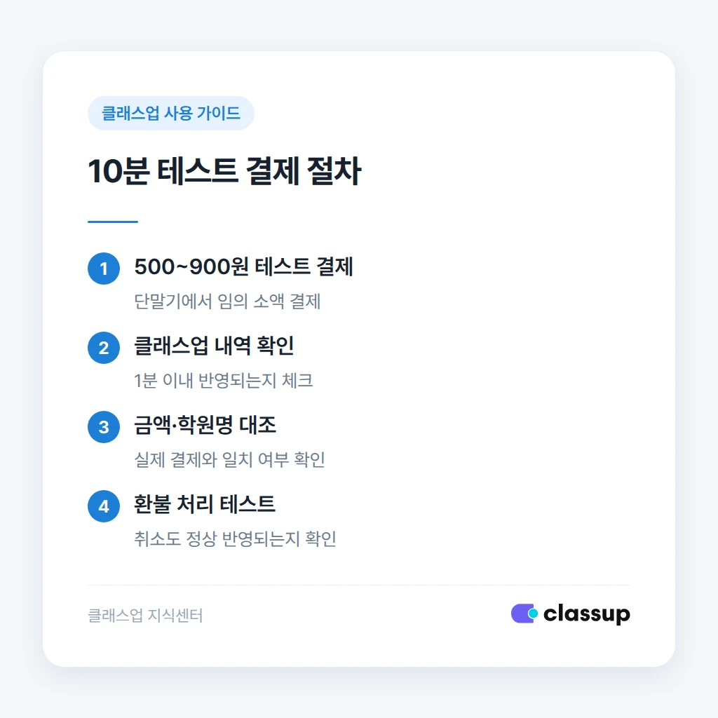 테스트 결제로 연동 확인하는 절차